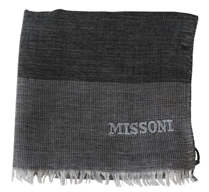 Elegant striped wool scarf with logo embroidery