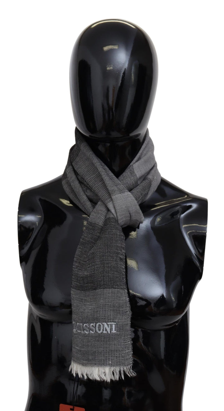 Elegant striped wool scarf with logo embroidery
