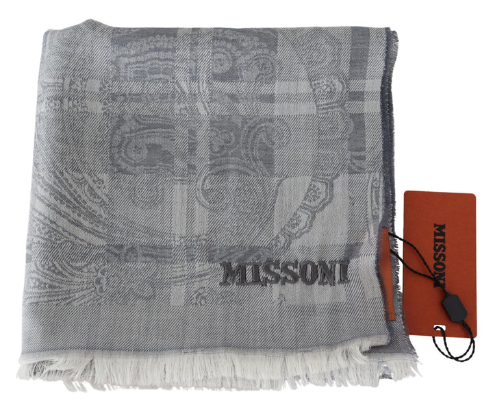 Chic grey unisex wool scarf with logo embroidery