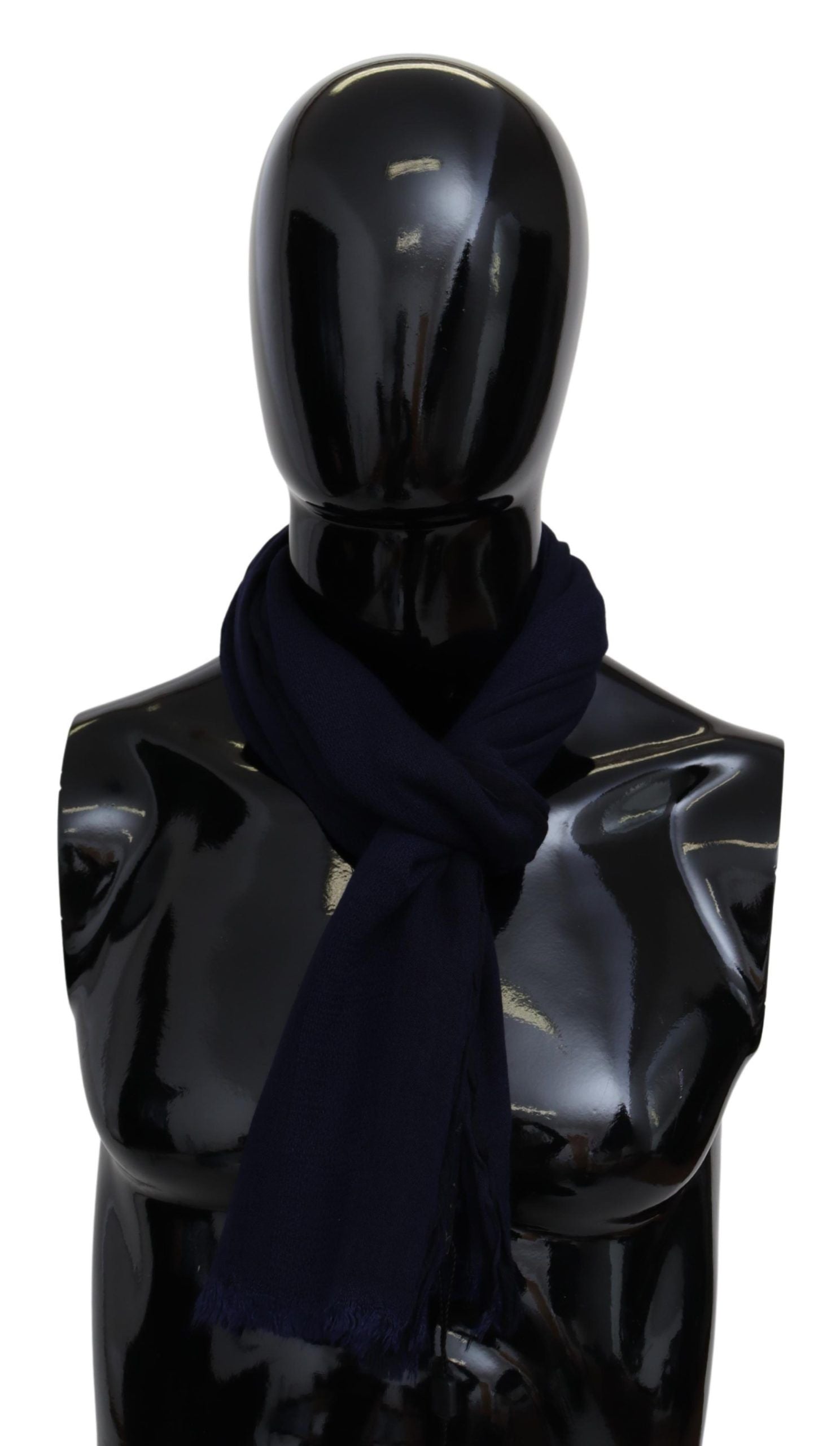 Elegant blue wool scarf with embroidered logo