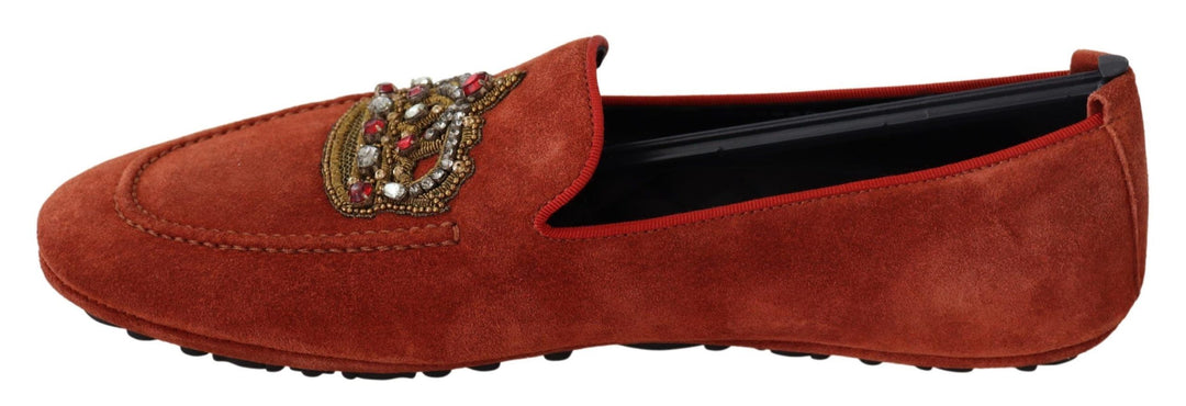 Dolce & Gabbana Opulente orangefarbene Loafers aus Leder mit Goldstickerei