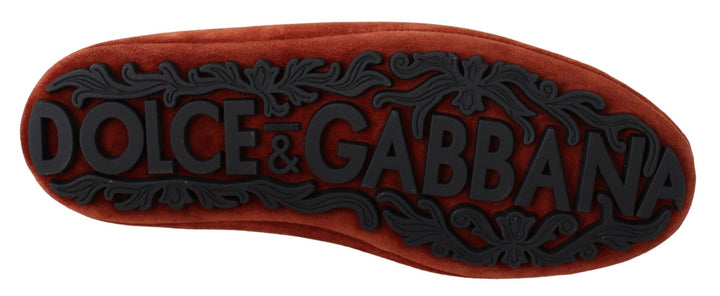 Dolce & Gabbana Opulente orangefarbene Loafers aus Leder mit Goldstickerei