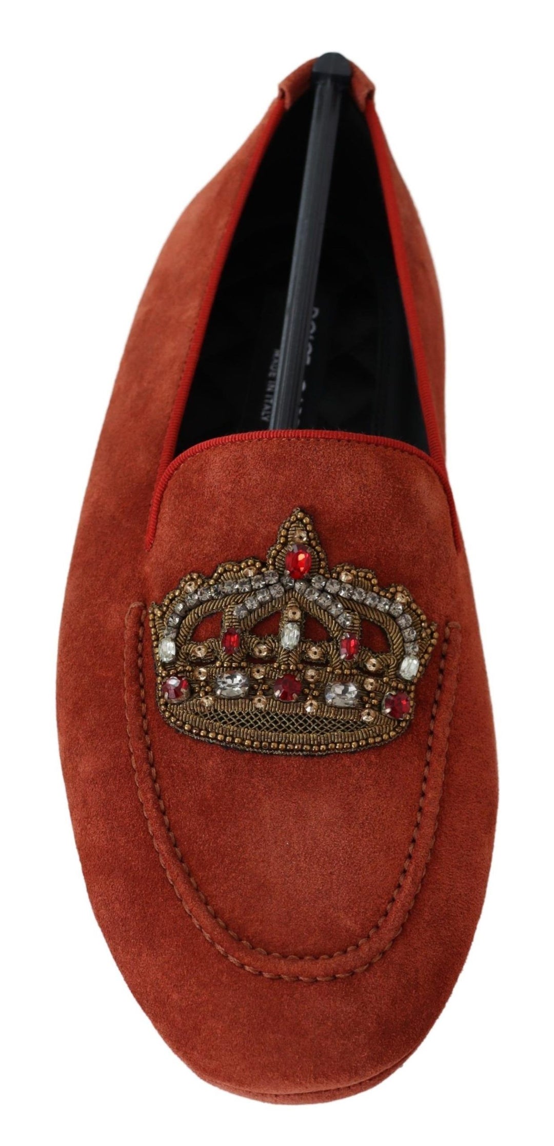 Dolce & Gabbana Opulente orangefarbene Loafers aus Leder mit Goldstickerei