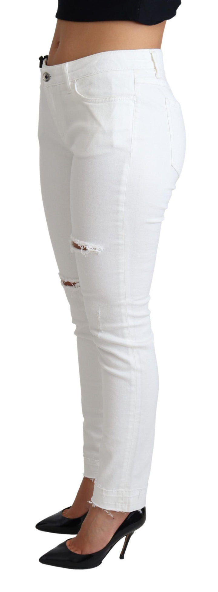 Weiße zerfledderte Skinny Denim Baumwoll-Stretch-Jeans