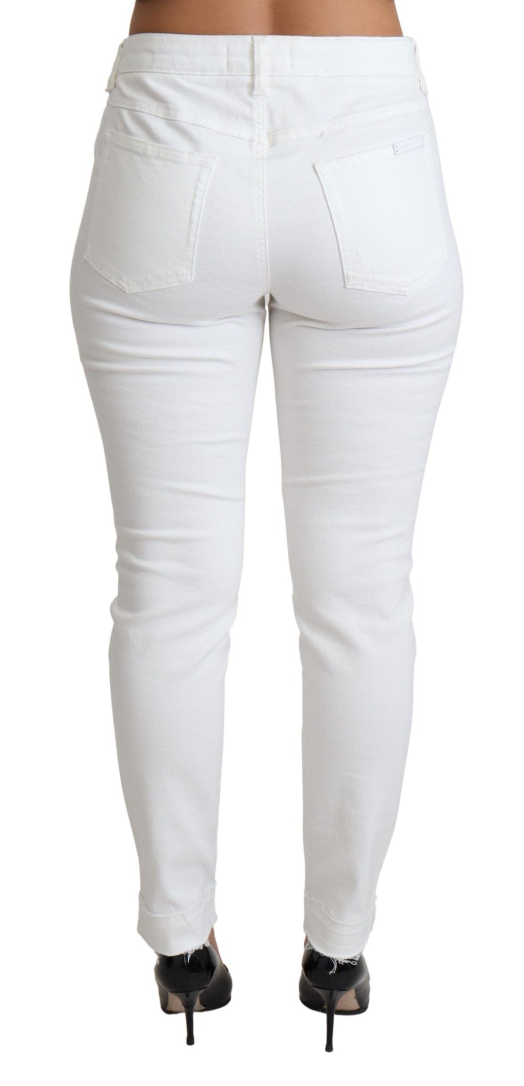 Weiße zerfledderte Skinny Denim Baumwoll-Stretch-Jeans