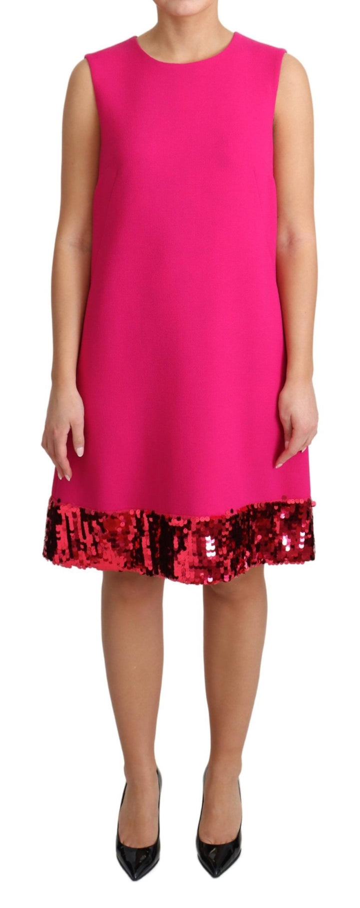 Dolce & Gabbana Elegantes Fuchsia Pailletten-Shiftkleid aus Wollmischung