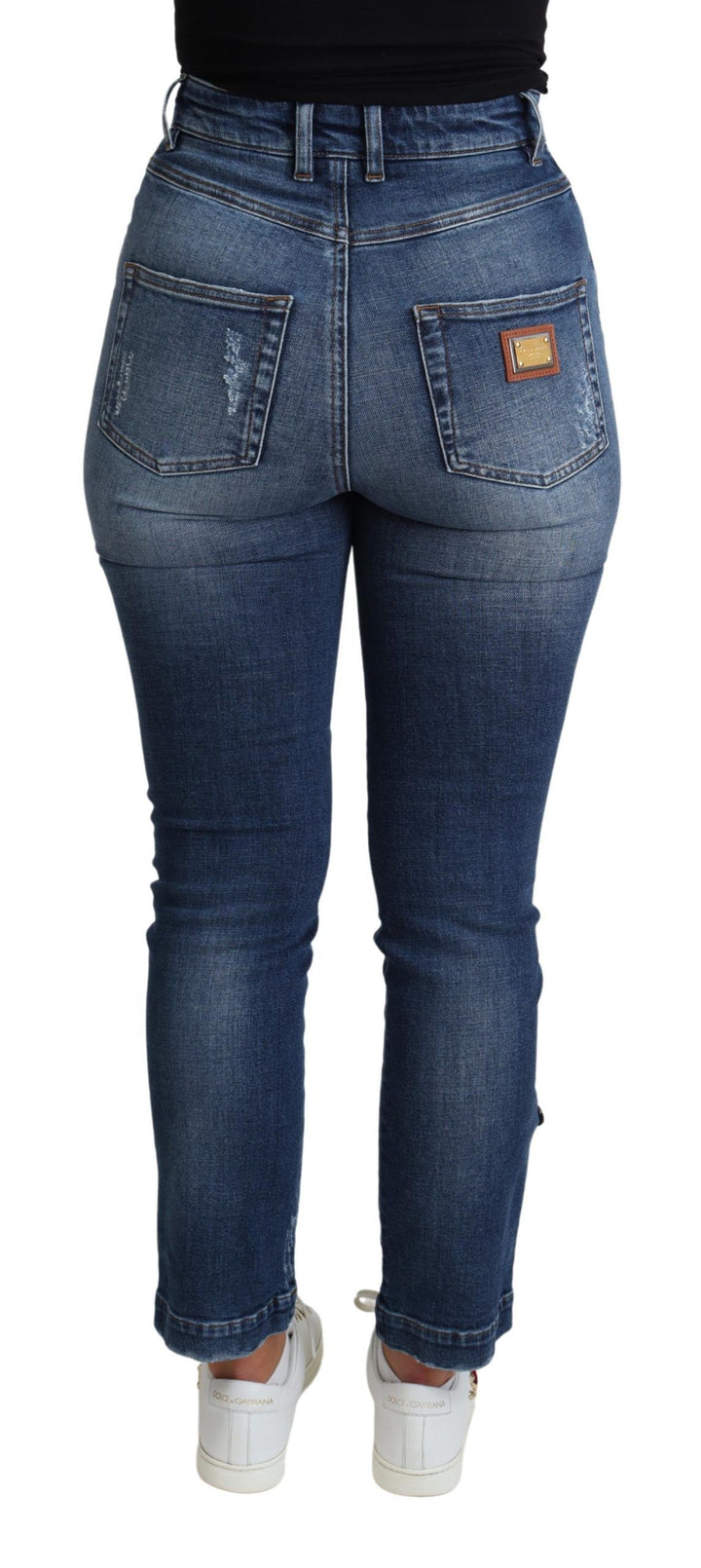 Verzierte Skinny Denim Jeans mit hoher Taille