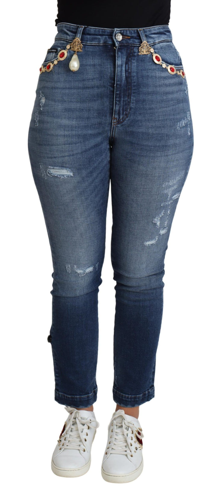 Verzierte Skinny Denim Jeans mit hoher Taille