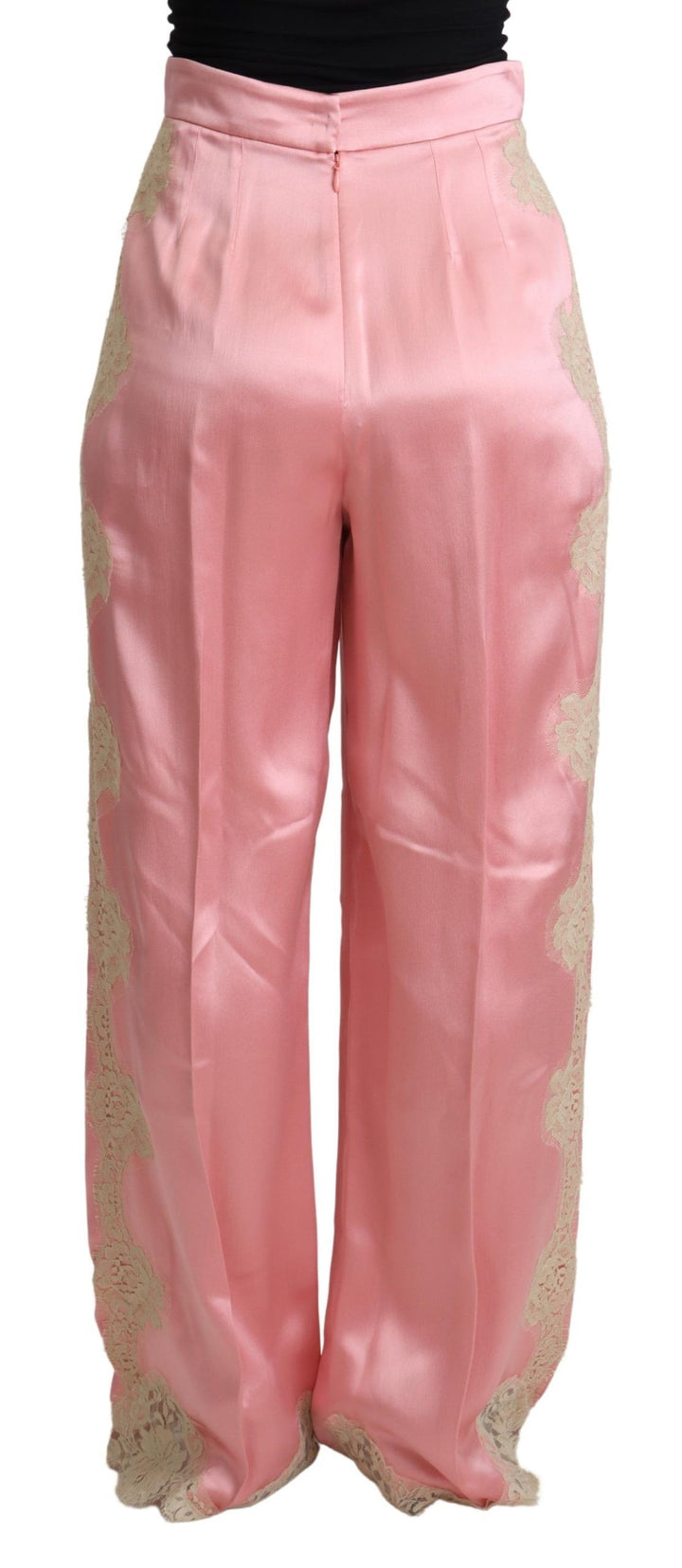 Satin-Hose mit weitem Bein aus einer Seidenmischung in Rosa