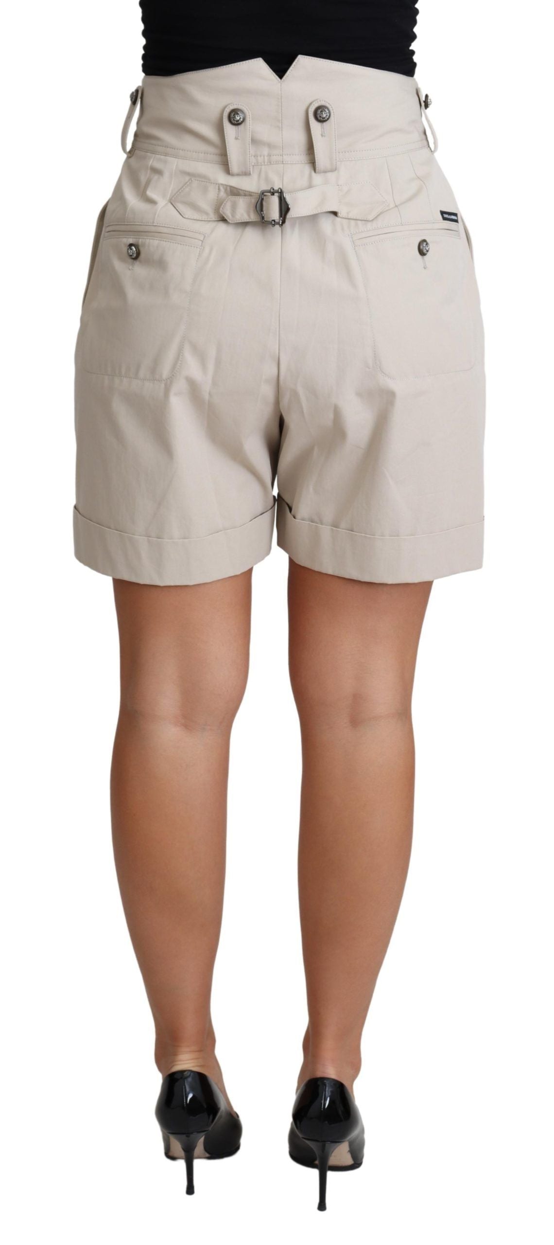 Chic beige pleated trousers with high waist