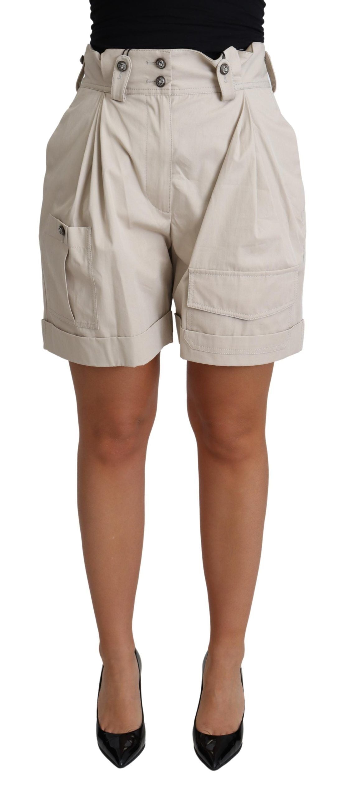 Chic beige pleated trousers with high waist