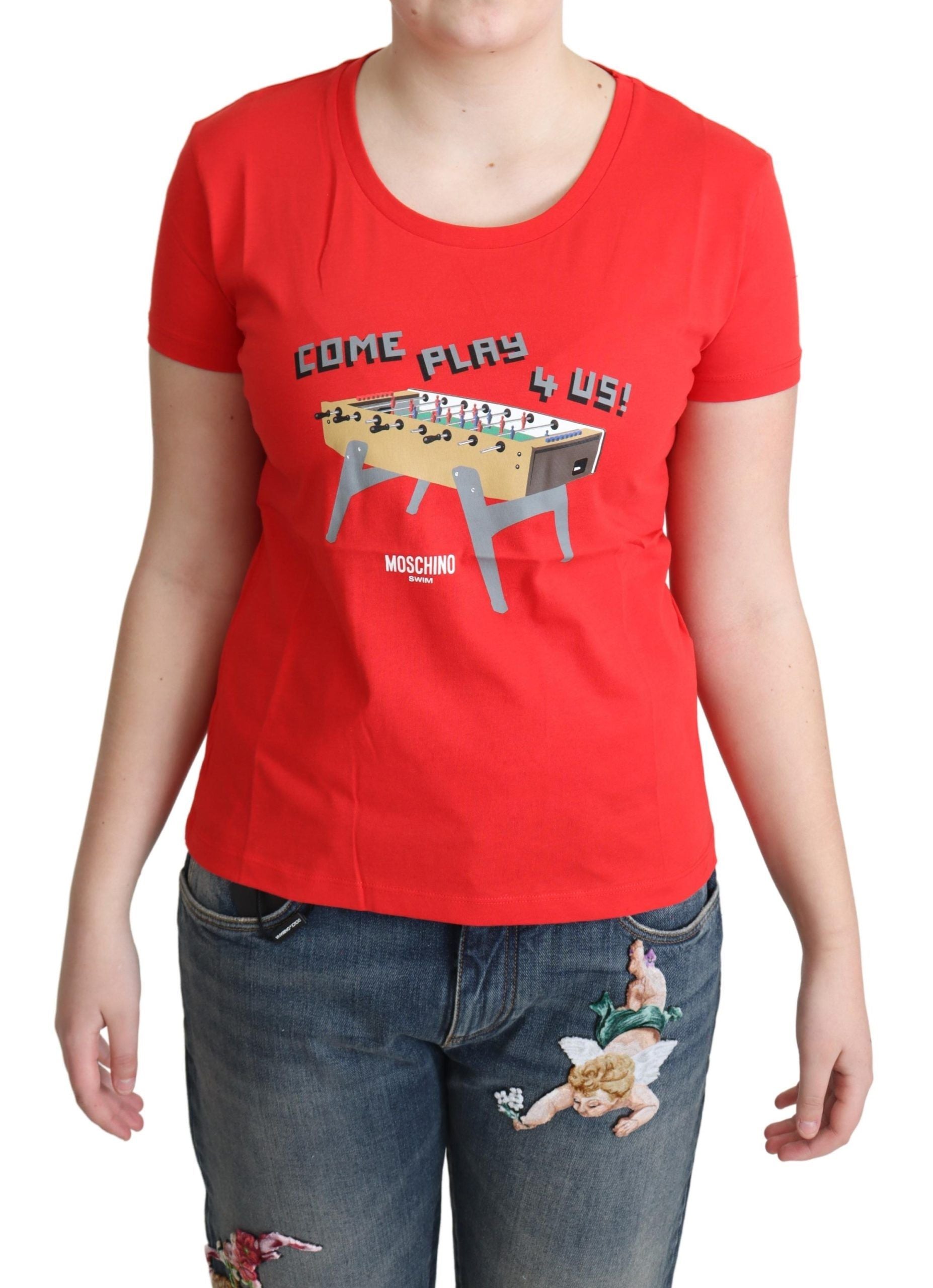 Rote Baumwolle Come Play 4 Us Print Tops Bluse T-shirt