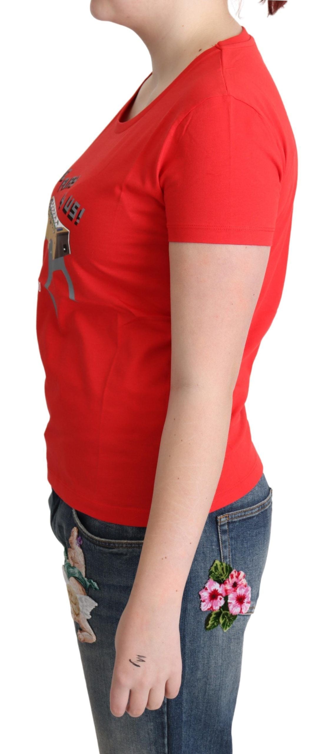 Rote Baumwolle Come Play 4 Us Print Tops Bluse T-shirt