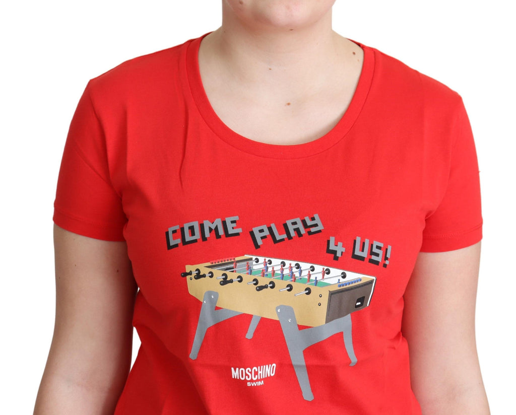 Chic red cotton T-shirt with playful print