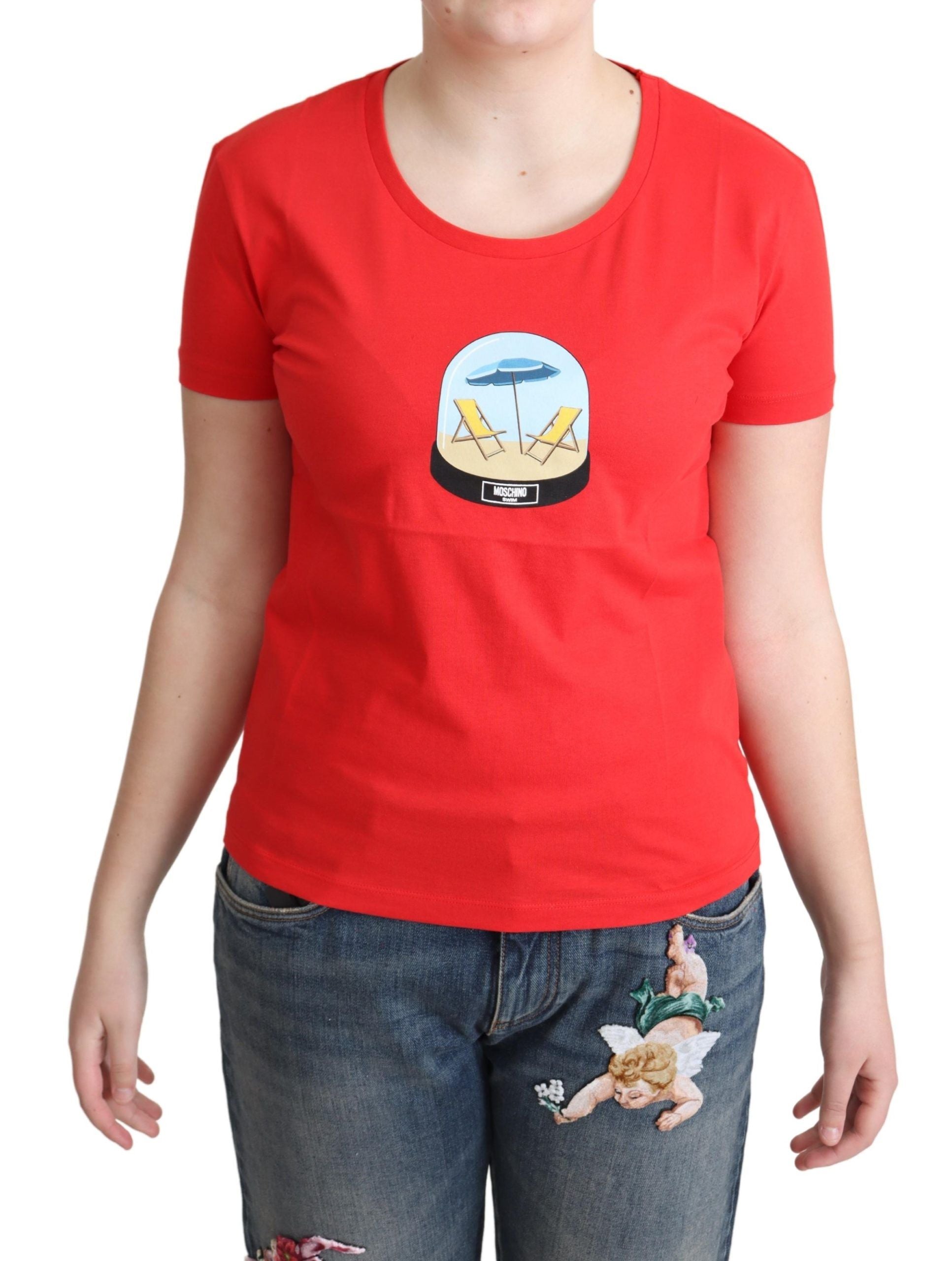 Rot bedruckte Baumwolle kurze Ärmel Tops Bluse T-Shirt