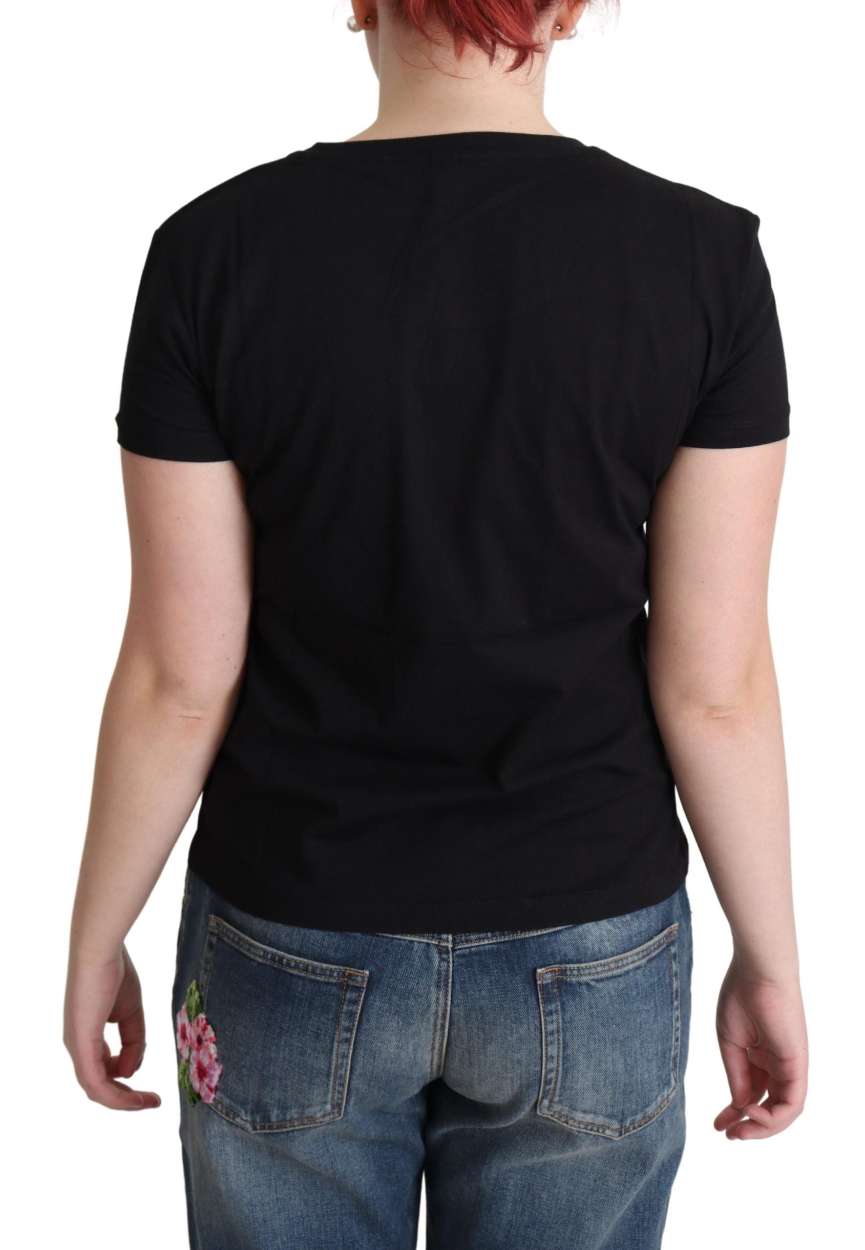 Schwarzes Baumwoll-T-Shirt Come Play 4 Us Print Tops