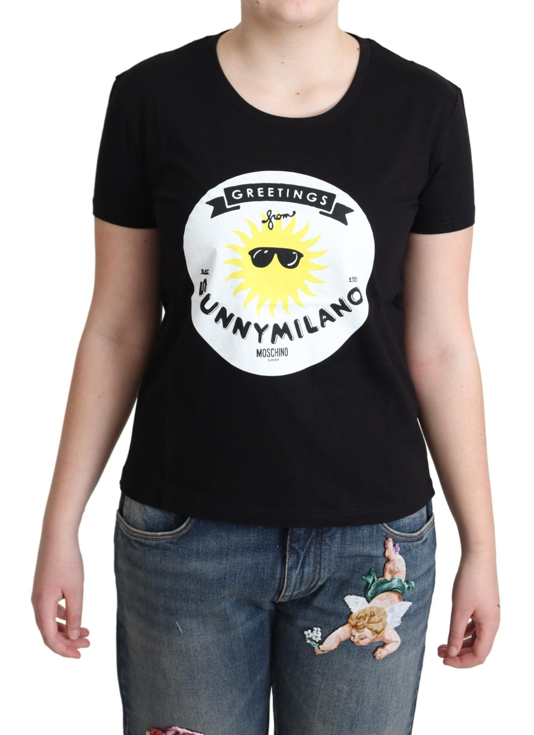 Schickes Moschino Baumwoll-T-Shirt mit Milano-Druck