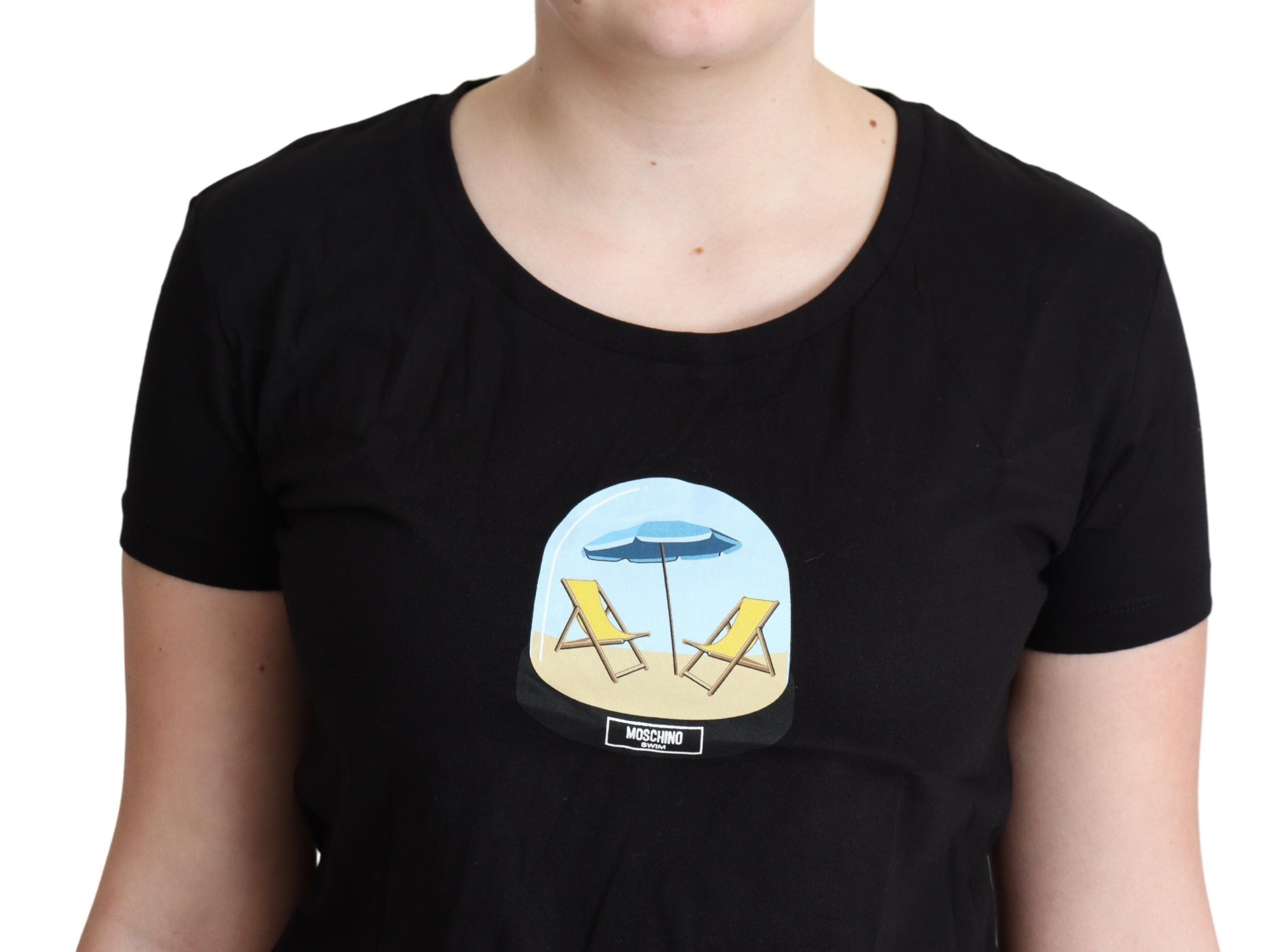 Schwarzes bedrucktes Baumwoll-T-Shirt mit kurzen Ärmeln