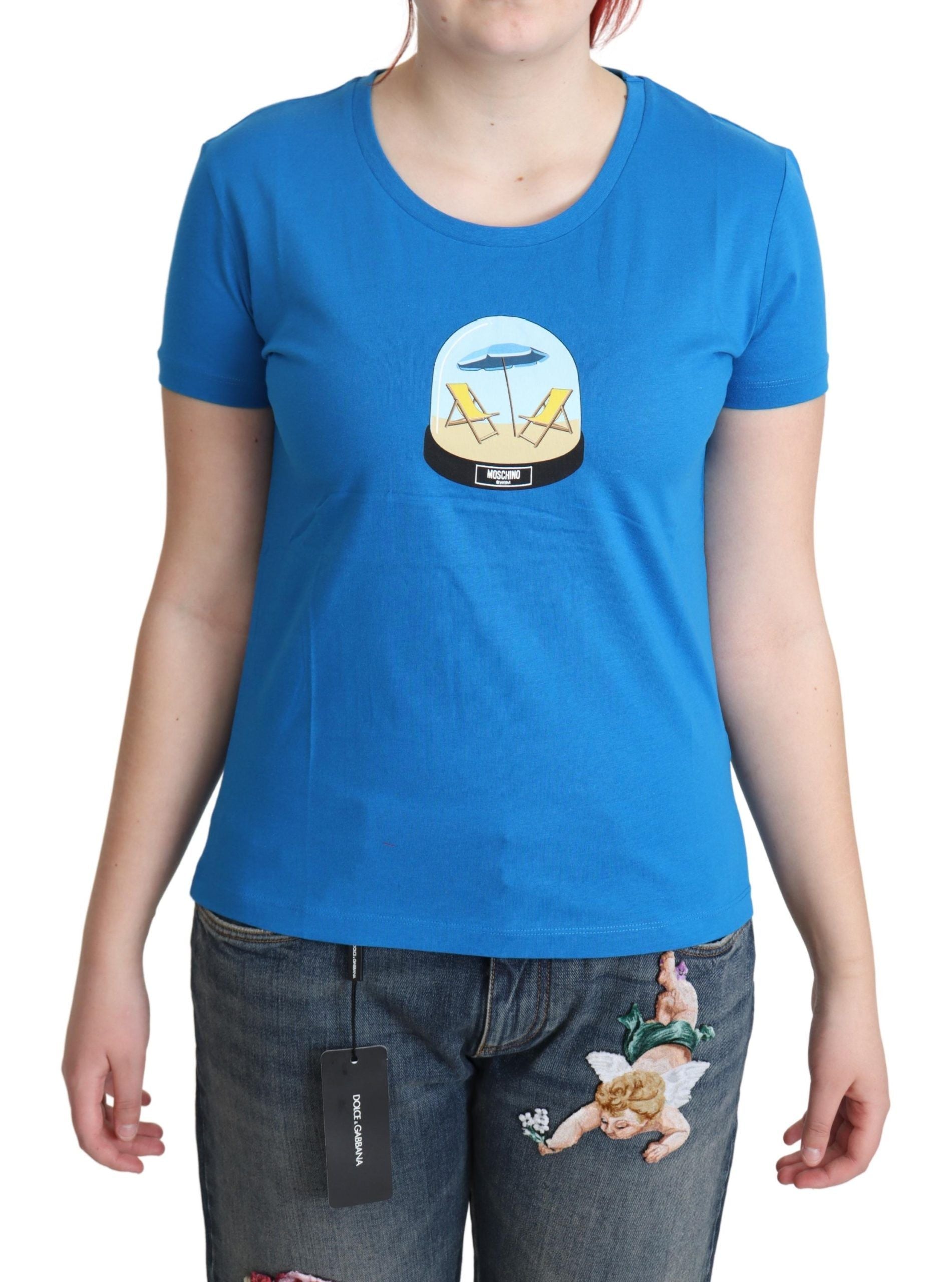 Chic blue cotton T-shirt with iconic print