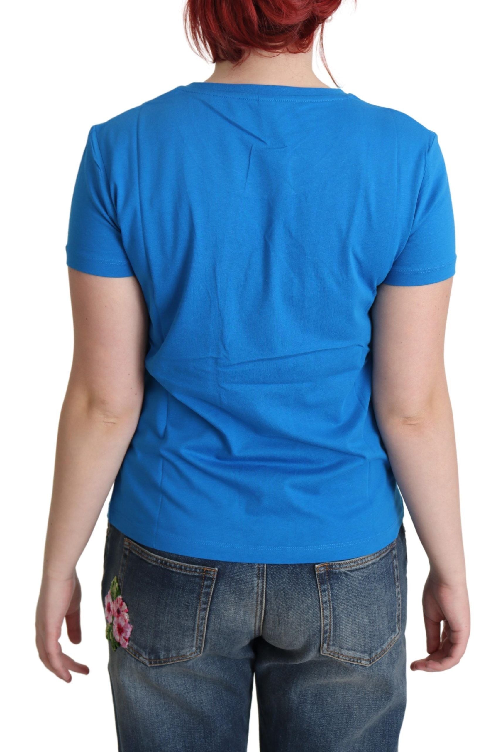 Chic blue cotton T-shirt with iconic print
