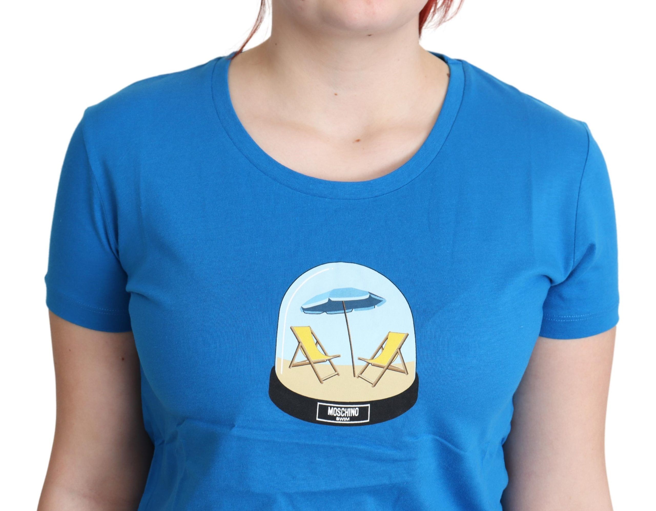 Chic blue cotton T-shirt with iconic print