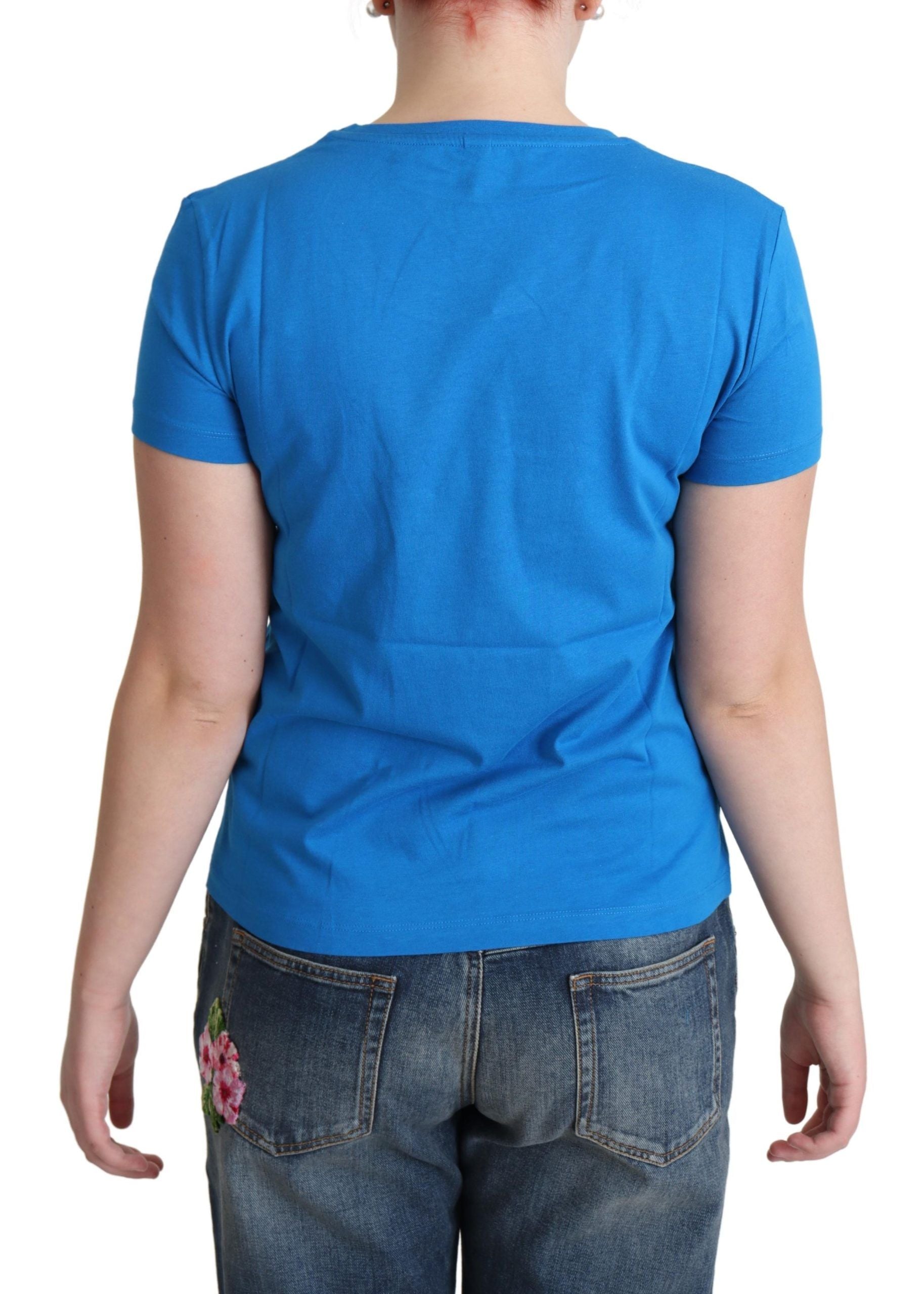 Blaues Baumwoll-T-Shirt Come Play 4 Us Print