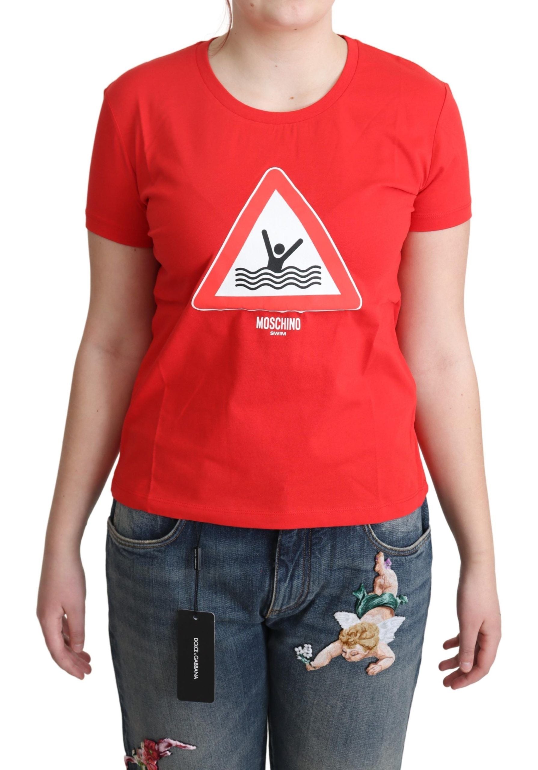 Rotes T-Shirt mit Dreiecksaufdruck aus Baumwolle zum Schwimmen