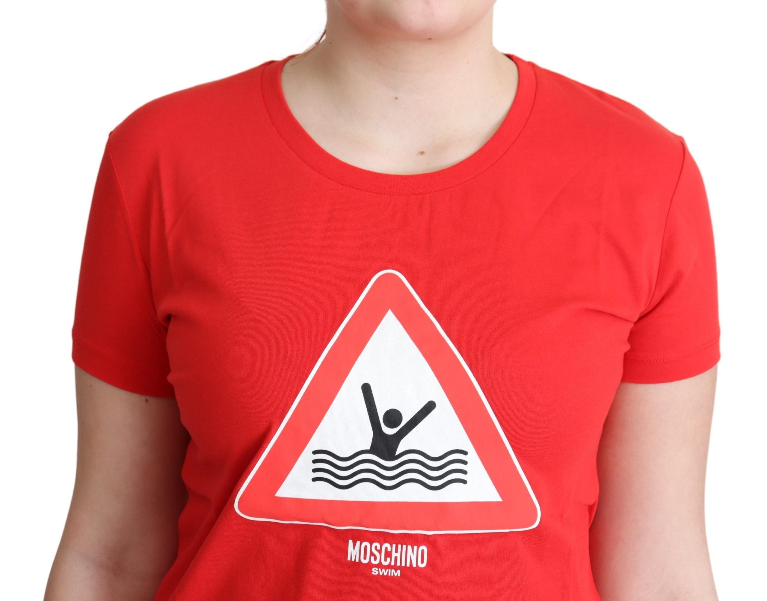 Rotes T-Shirt mit Dreiecksaufdruck aus Baumwolle zum Schwimmen