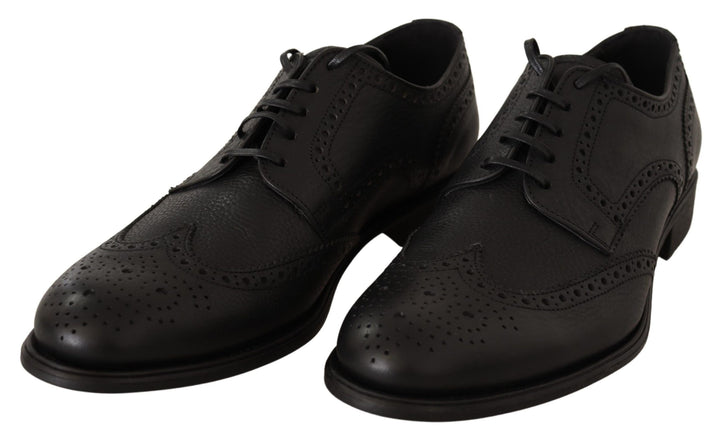 Dolce & Gabbana Elegante Schwarze Leder Derby Wingtip Schuhe