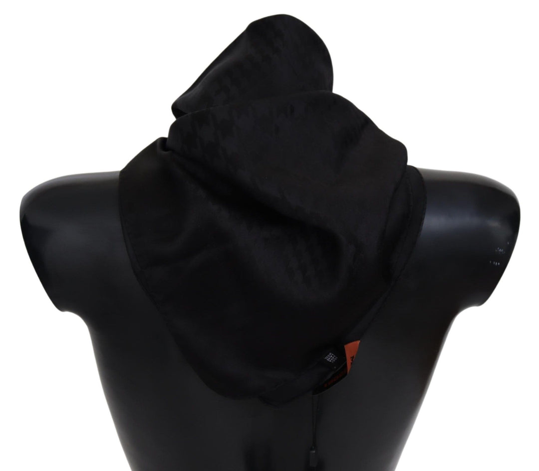 Elegant black wool scarf with logo embroidery