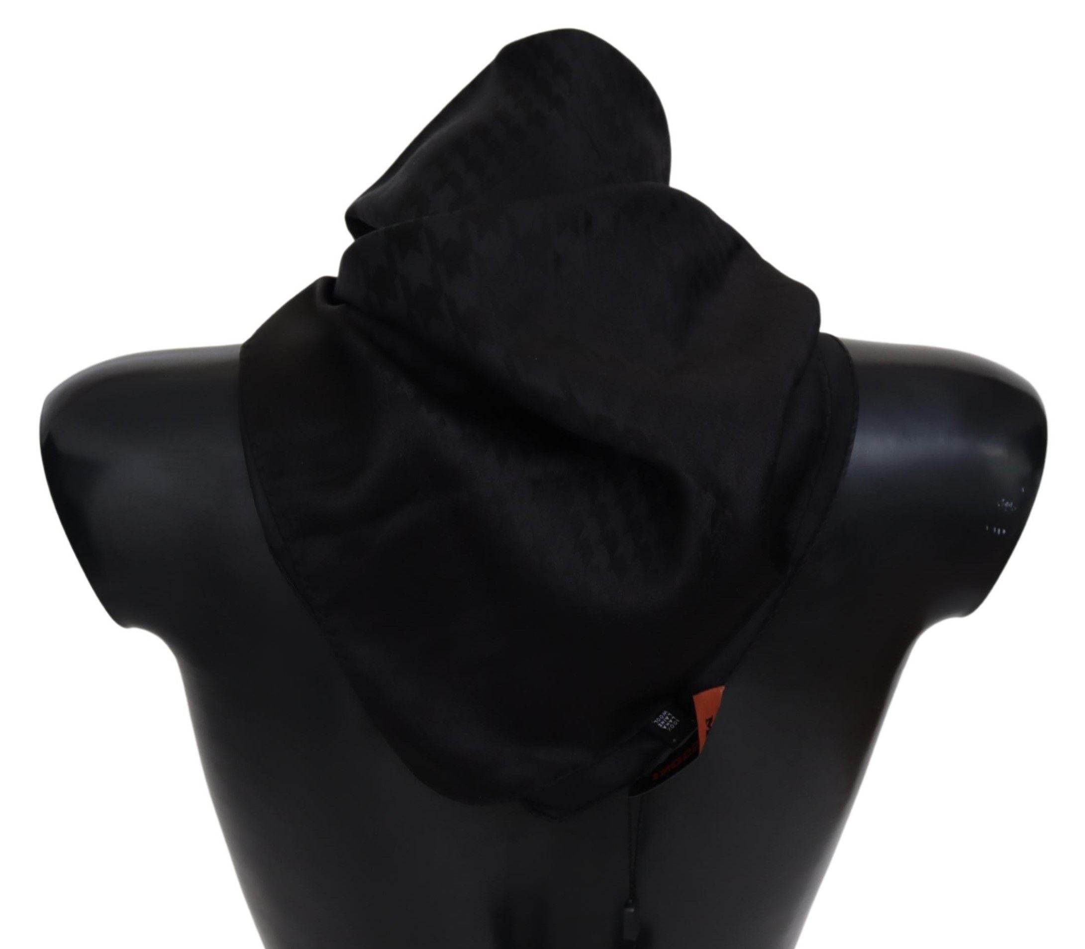 Elegant black wool scarf with logo embroidery