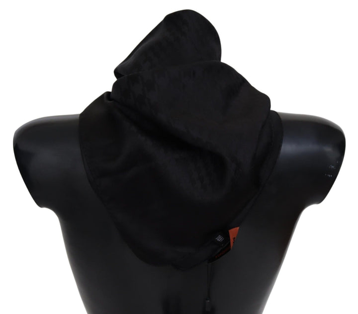Elegant black wool scarf with logo embroidery
