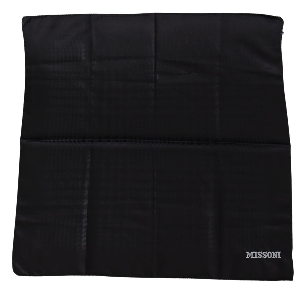 Elegant black wool scarf with logo embroidery