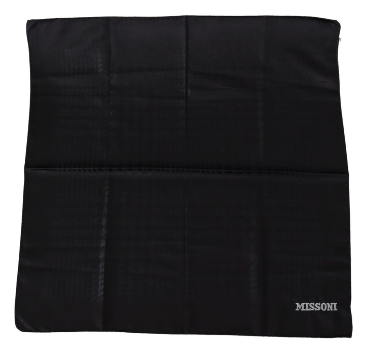 Elegant black wool scarf with logo embroidery