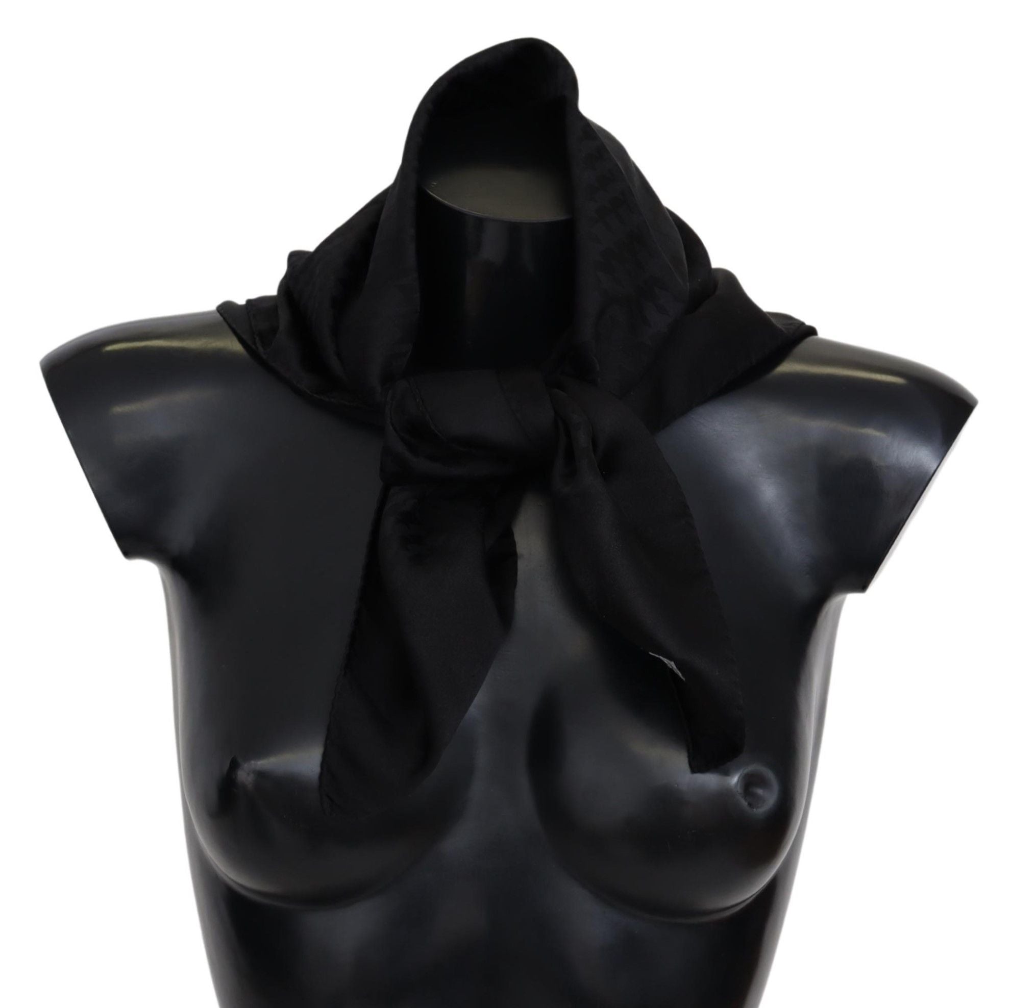 Elegant black wool scarf with logo embroidery