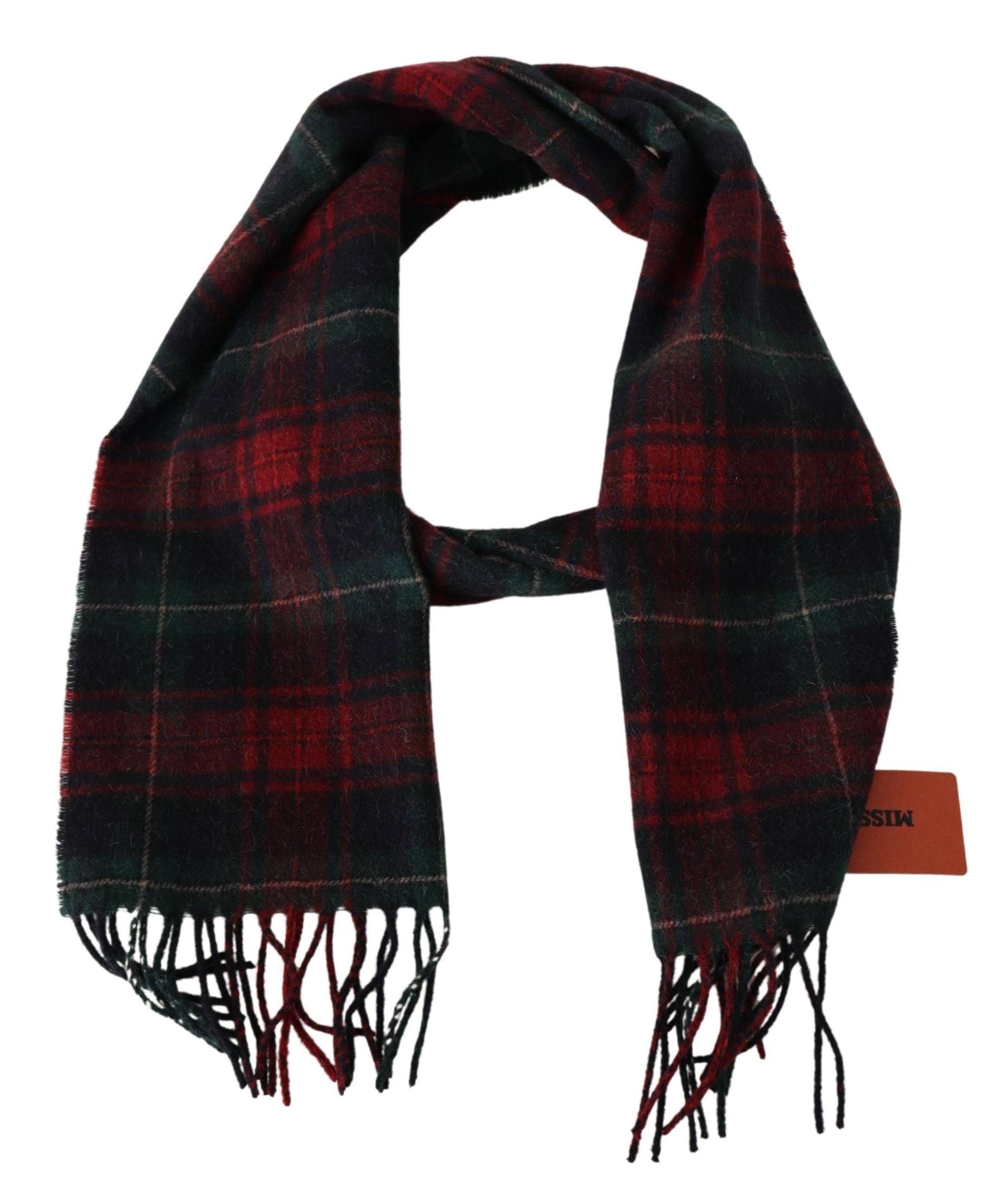 Elegant checked wool scarf with logo embroidery