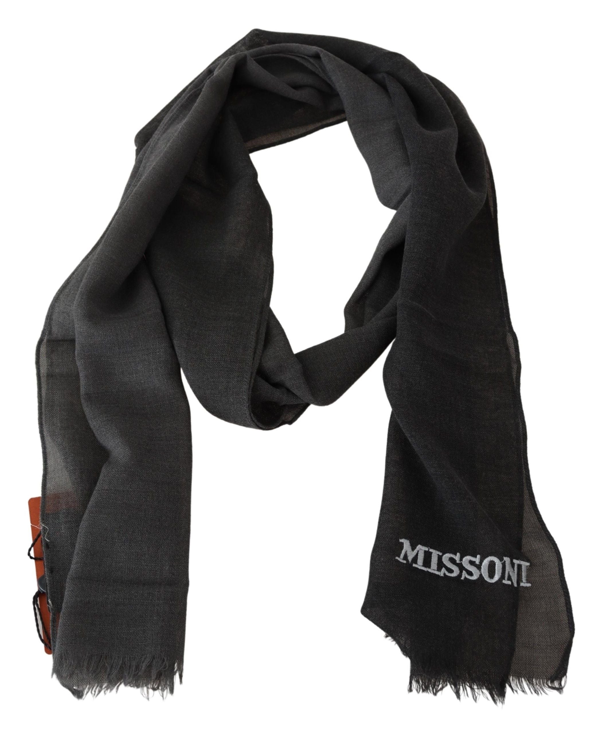 Elegant black wool scarf with fringes