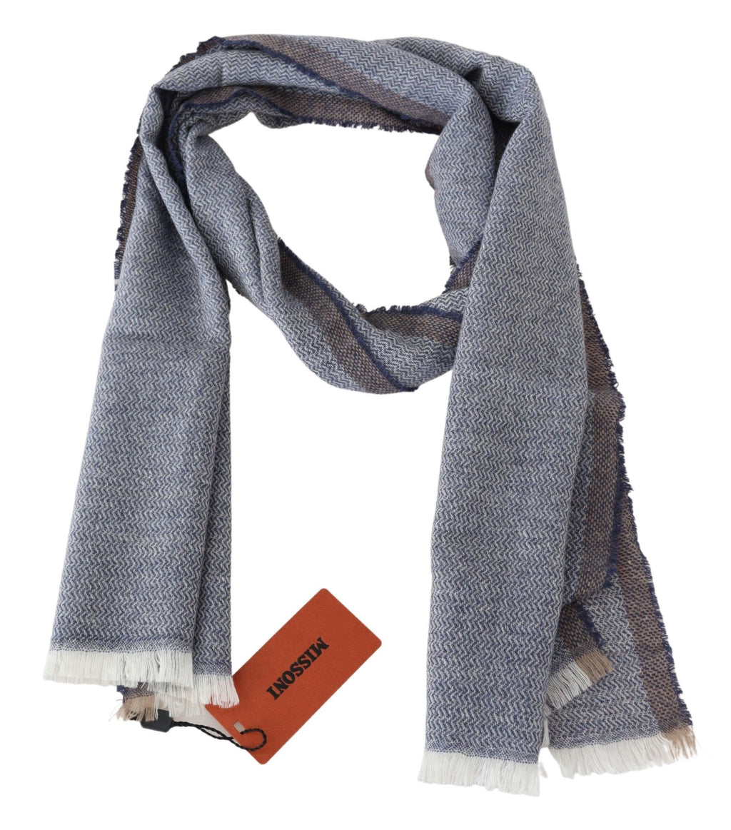 Elegant grey wool scarf with stripes and fringes