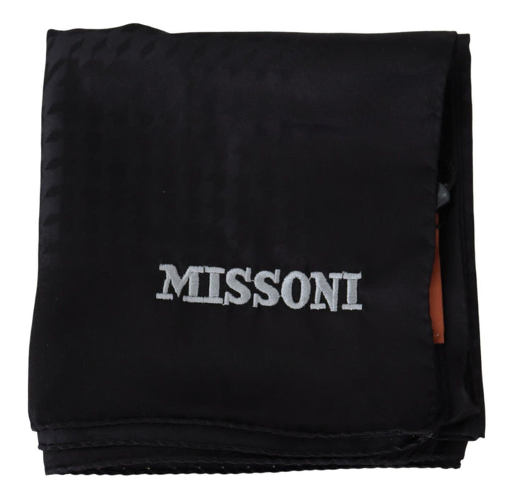 Elegant black wool scarf with embroidered logo