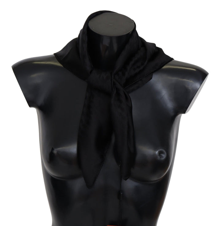 Elegant black wool scarf with embroidered logo