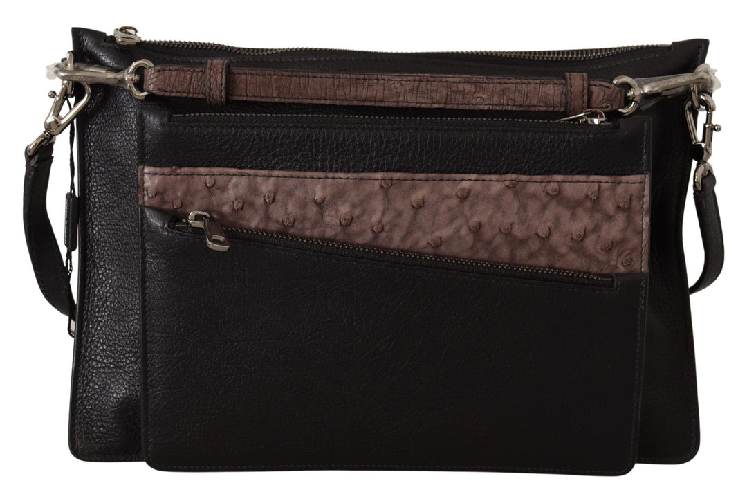 Elegante schwarze Leder Sling Umhängetasche