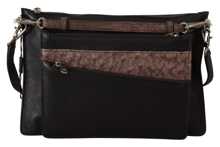 Elegante schwarze Leder Sling Umhängetasche