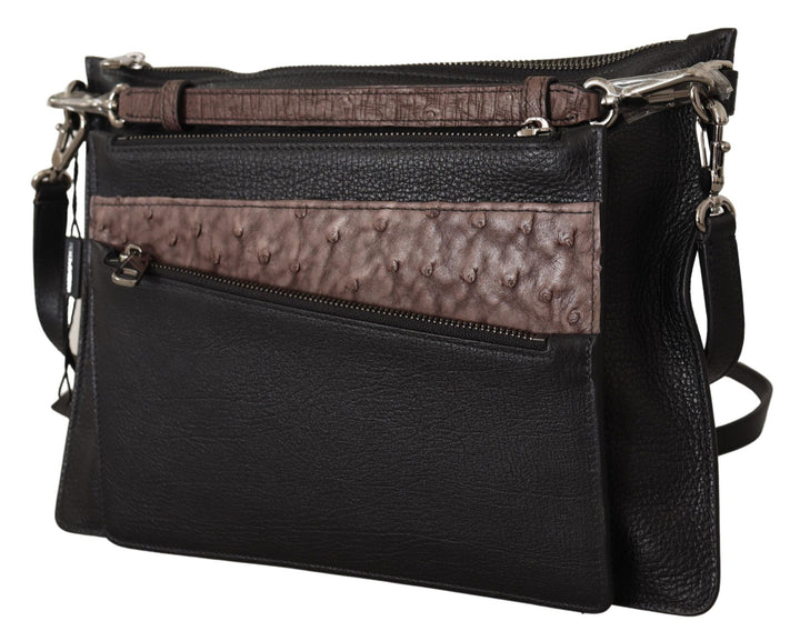 Elegante schwarze Leder Sling Umhängetasche
