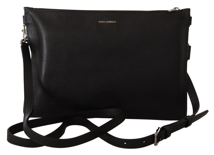 Elegante schwarze Leder Sling Umhängetasche