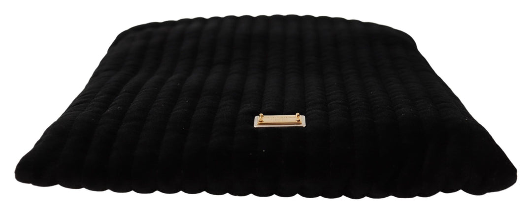 Schwarze Samt-Steppdecke Kordelzug Logo-Plakette Pouch Bag