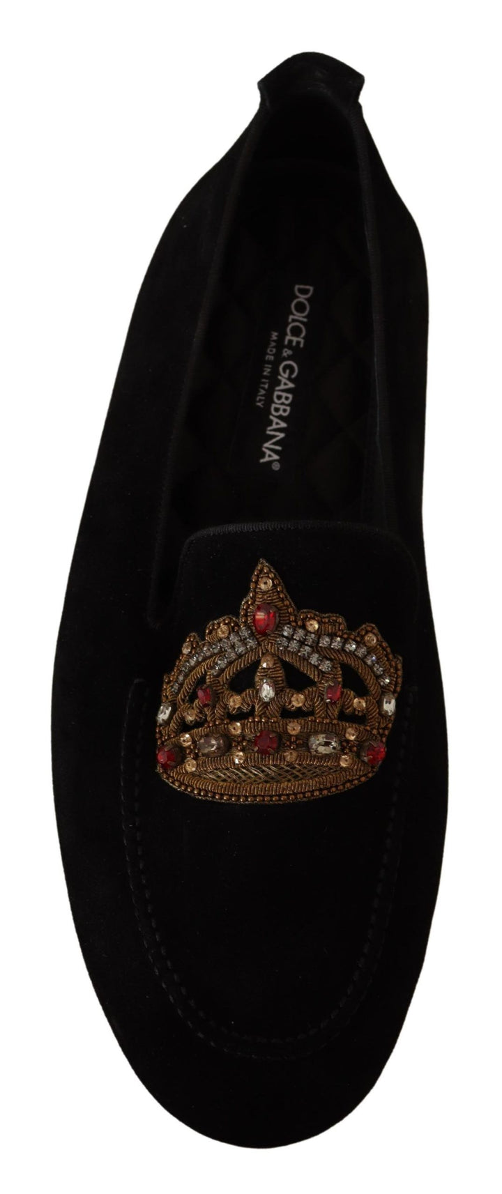 Dolce & Gabbana Elegante schwarze Leder-Slipper mit Goldstickerei