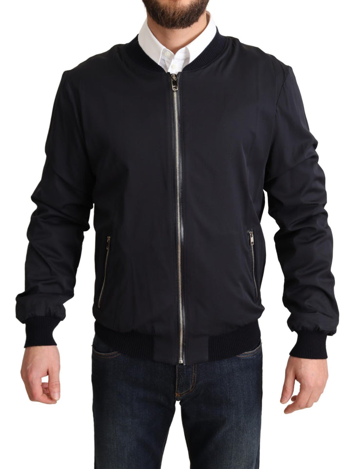 Blauer Seidenmantel Kurzer Bomber Männer Jacke