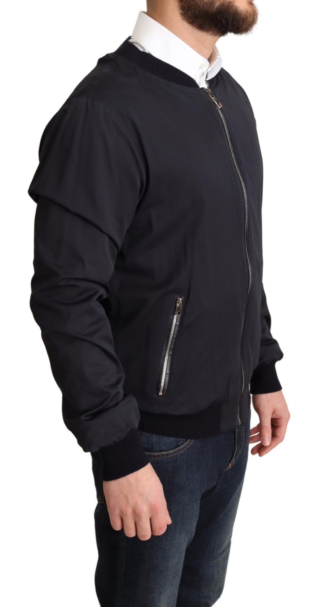 Blauer Seidenmantel Kurzer Bomber Männer Jacke