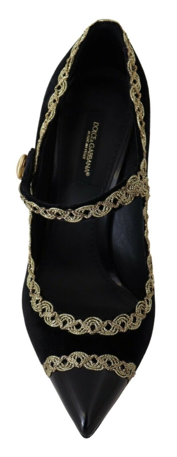 Elegante Pumps aus schwarzem Samt mit Goldbestickung