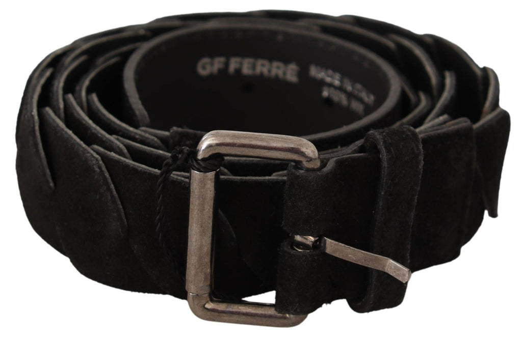 Elegant black waist belt with metal buckle